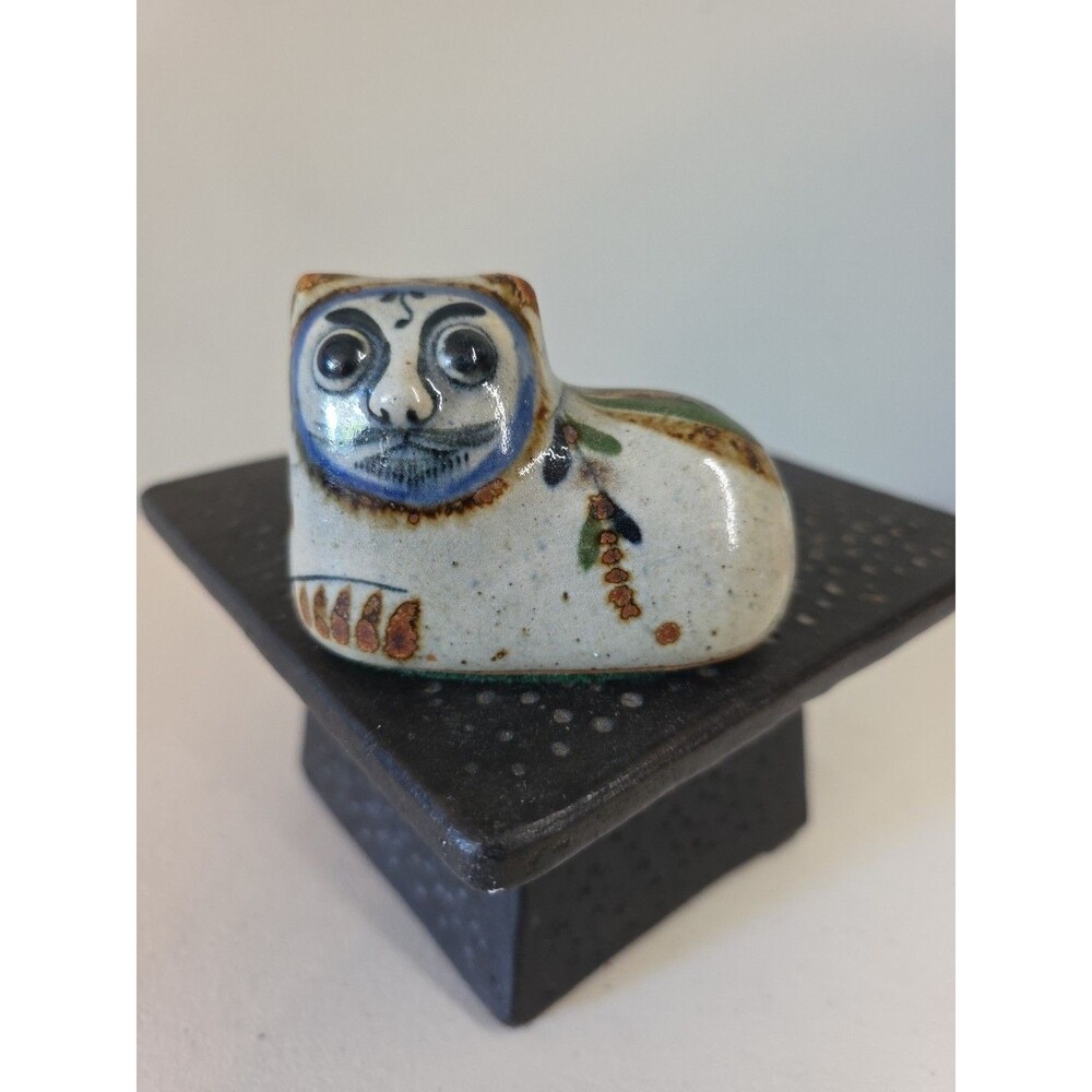 Vintage Jorge Wilmot Tonala Cat Figurine Mexican Folk Art Pottery Signed W 3”